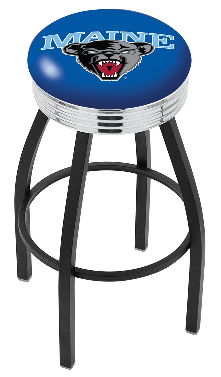 30" L8B3C - Black Wrinkle Maine Swivel Bar Stool with Chrome 2.5" Ribbed Accent Ring by  Company