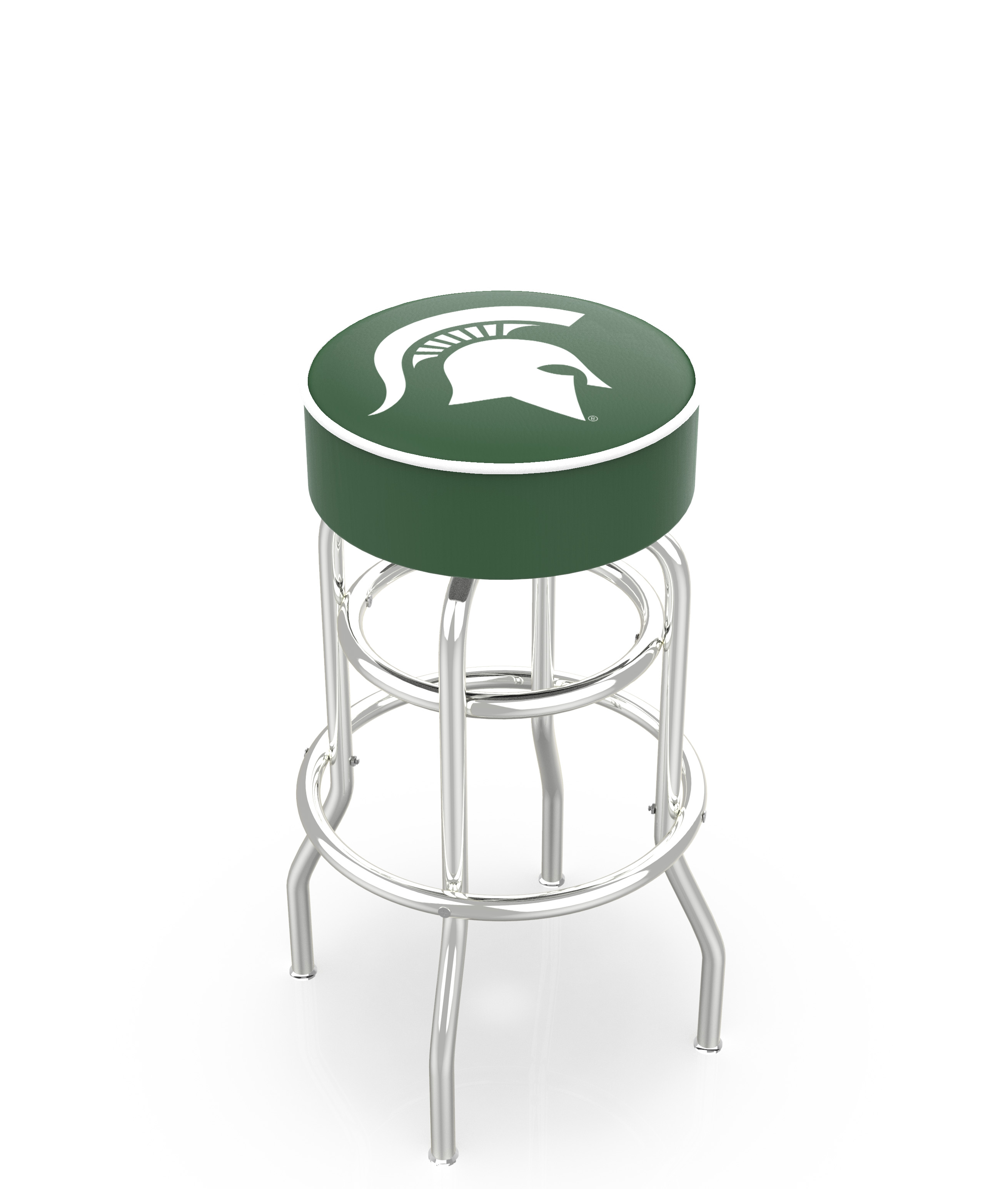 30" L7C1 - 4" Michigan State Cushion Seat with Double-Ring Chrome Base Swivel Bar Stool by  Company