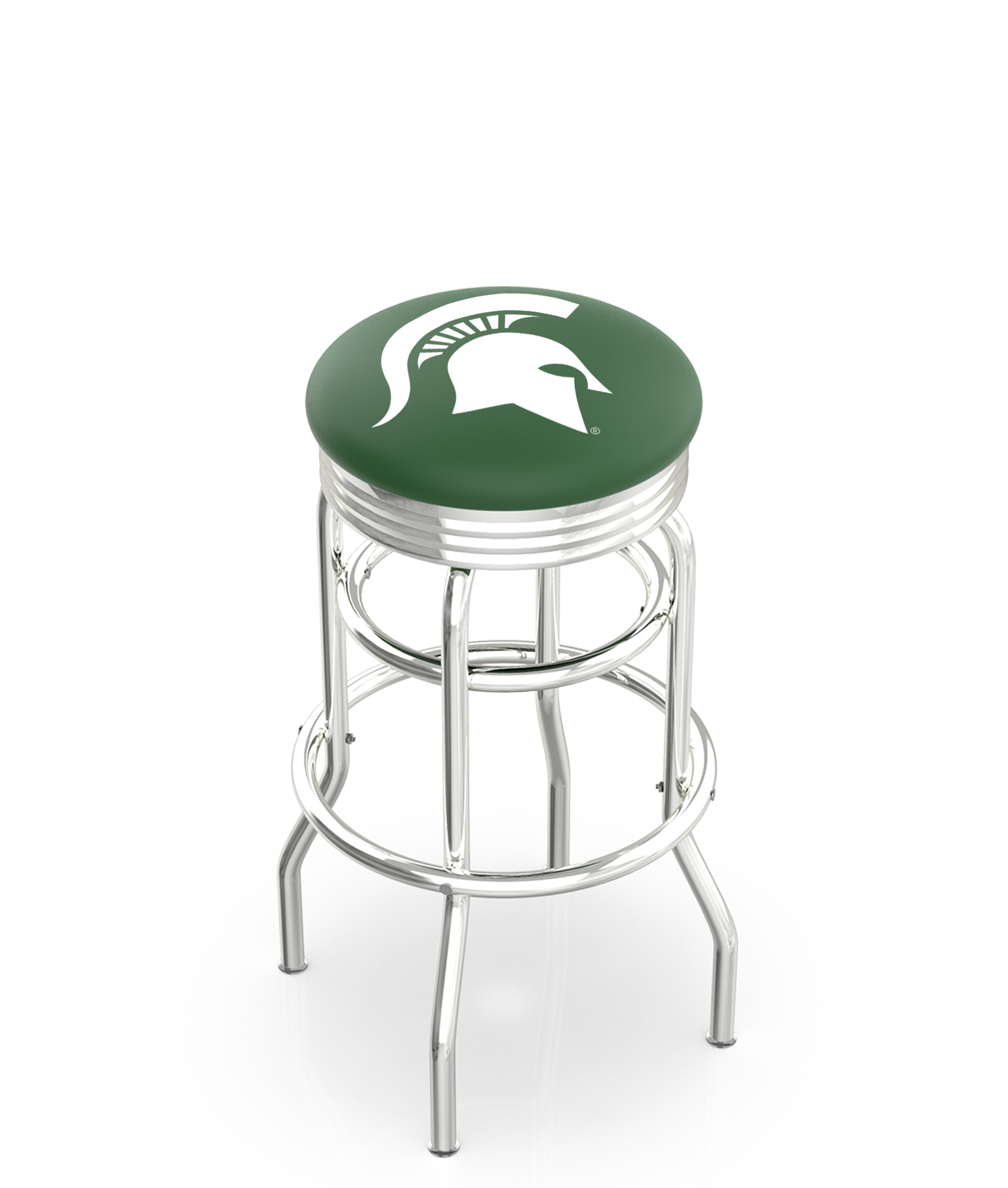 25" L7C3C - Chrome Double Ring Michigan State Swivel Bar Stool with 2.5" Ribbed Accent Ring by  Company