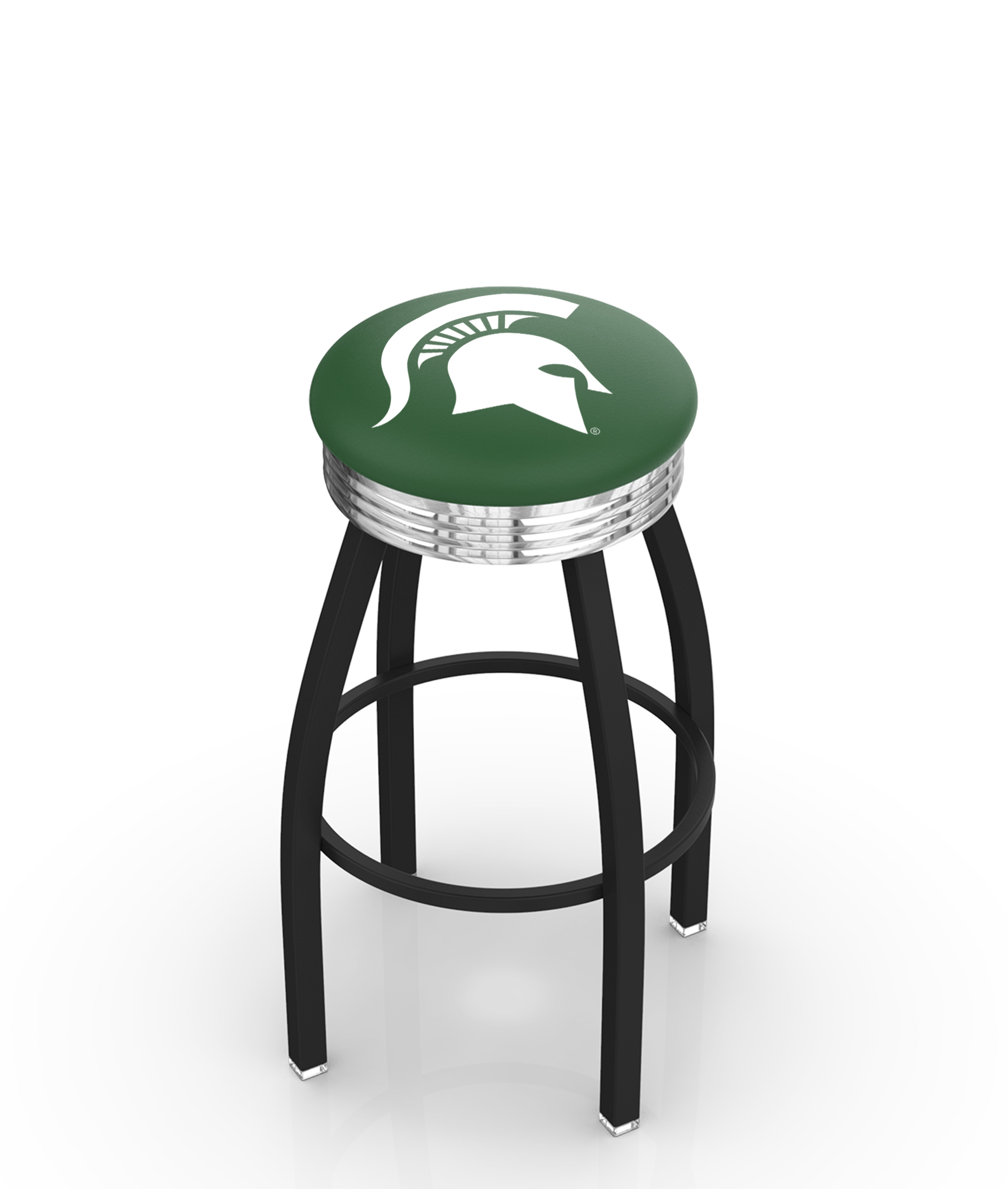 30" L8B3C - Black Wrinkle Michigan State Swivel Bar Stool with Chrome 2.5" Ribbed Accent Ring by  Company