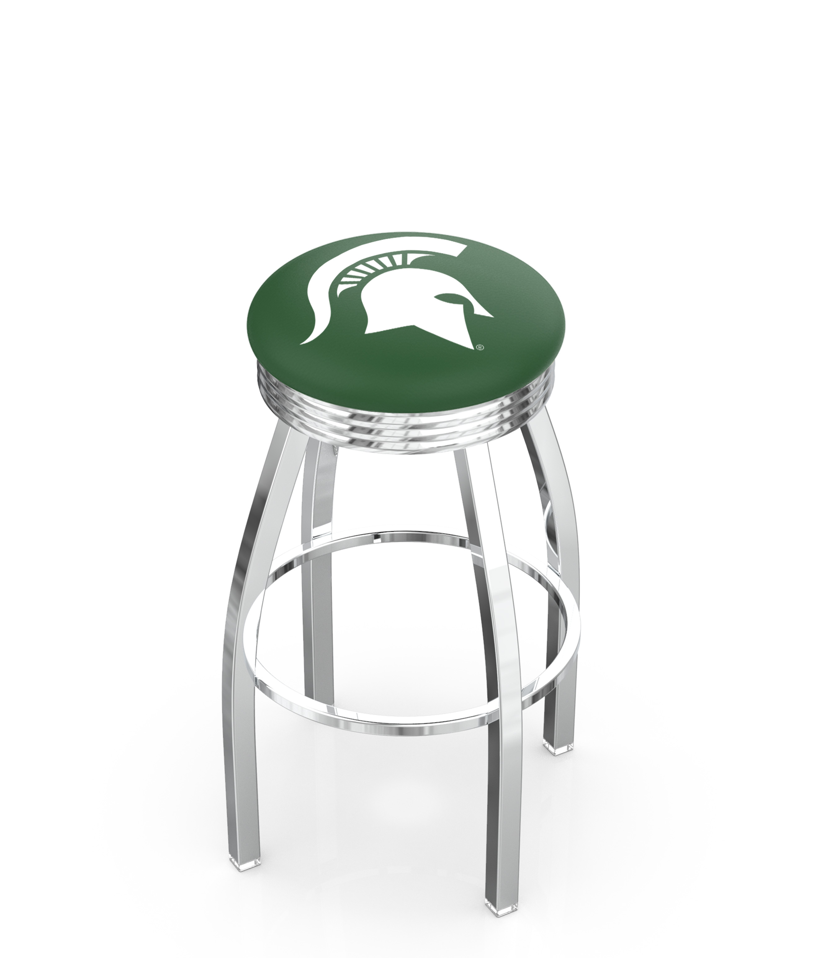 25" L8C3C - Chrome Michigan State Swivel Bar Stool with 2.5" Ribbed Accent Ring by  Company