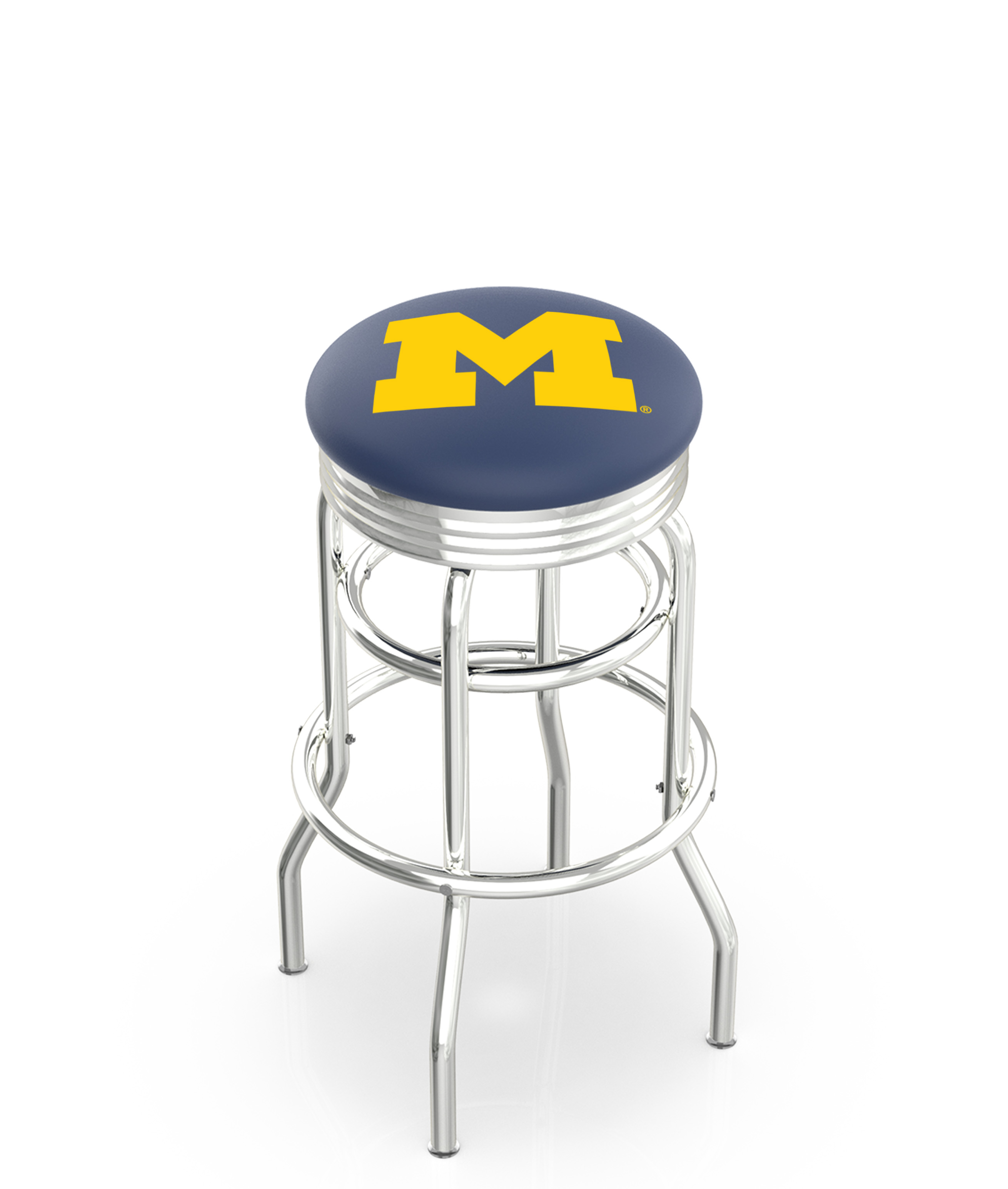30" L7C3C - Chrome Double Ring Michigan Swivel Bar Stool with 2.5" Ribbed Accent Ring by  Company