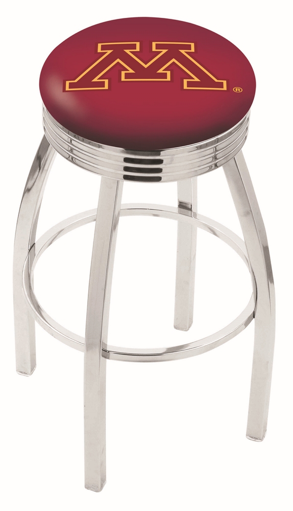 25" L8C3C - Chrome Minnesota Swivel Bar Stool with 2.5" Ribbed Accent Ring by  Company