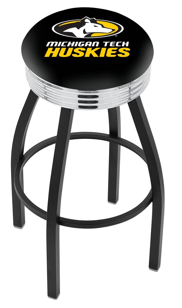 25" L8B3C - Black Wrinkle Michigan Tech Swivel Bar Stool with Chrome 2.5" Ribbed Accent Ring by  Company