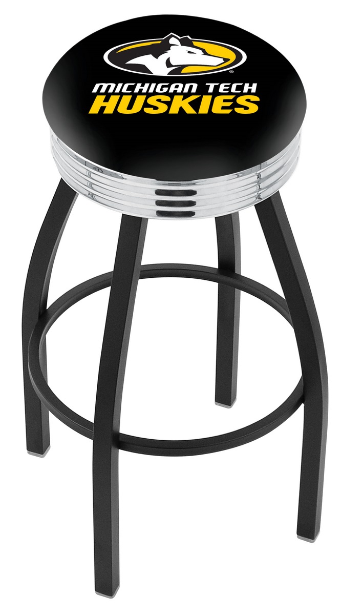 30" L8B3C - Black Wrinkle Michigan Tech Swivel Bar Stool with Chrome 2.5" Ribbed Accent Ring by  Company