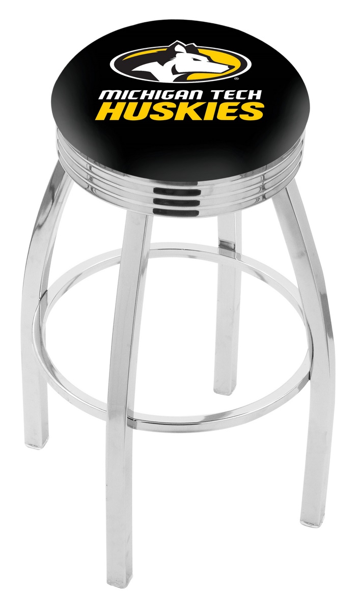 25" L8C3C - Chrome Michigan Tech Swivel Bar Stool with 2.5" Ribbed Accent Ring by  Company