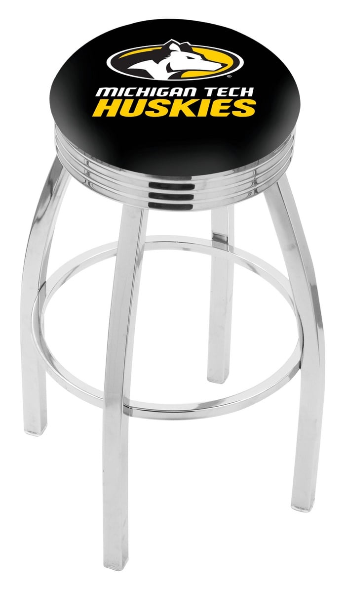 30" L8C3C - Chrome Michigan Tech Swivel Bar Stool with 2.5" Ribbed Accent Ring by  Company