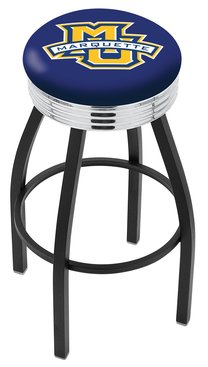 30" L8B3C - Black Wrinkle Marquette Swivel Bar Stool with Chrome 2.5" Ribbed Accent Ring by  Company