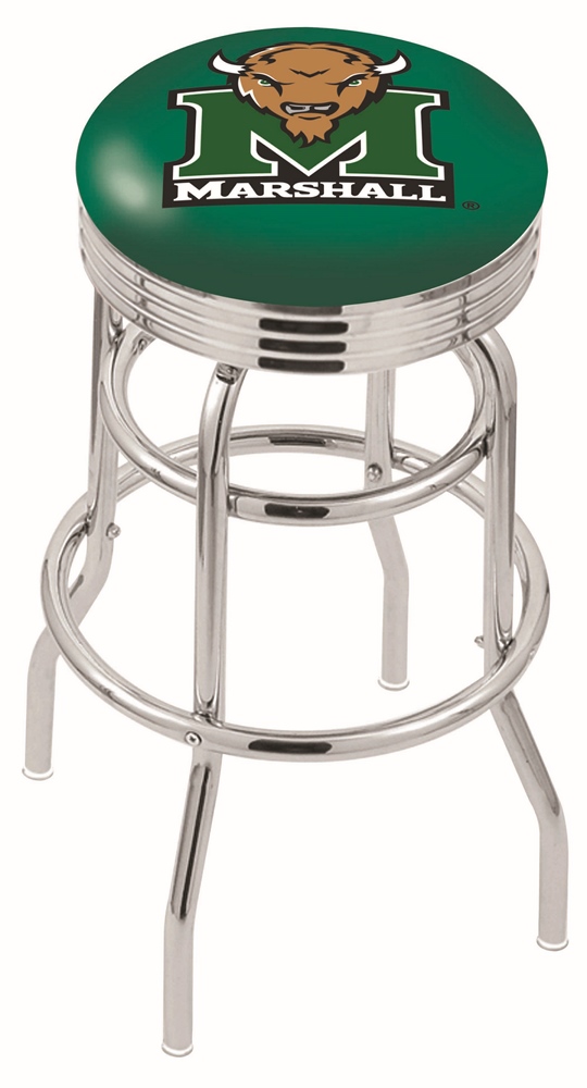 30" L7C3C - Chrome Double Ring Marshall Swivel Bar Stool with 2.5" Ribbed Accent Ring by  Company