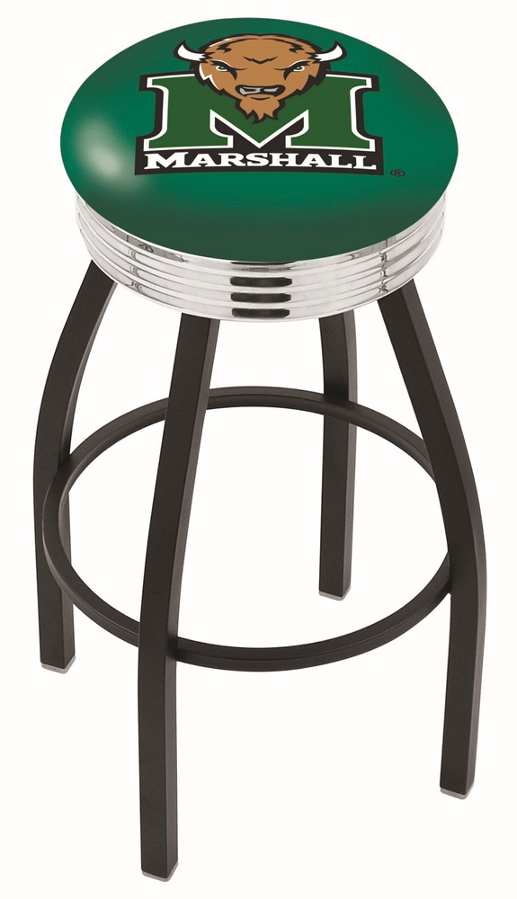 30" L8B3C - Black Wrinkle Marshall Swivel Bar Stool with Chrome 2.5" Ribbed Accent Ring by  Company