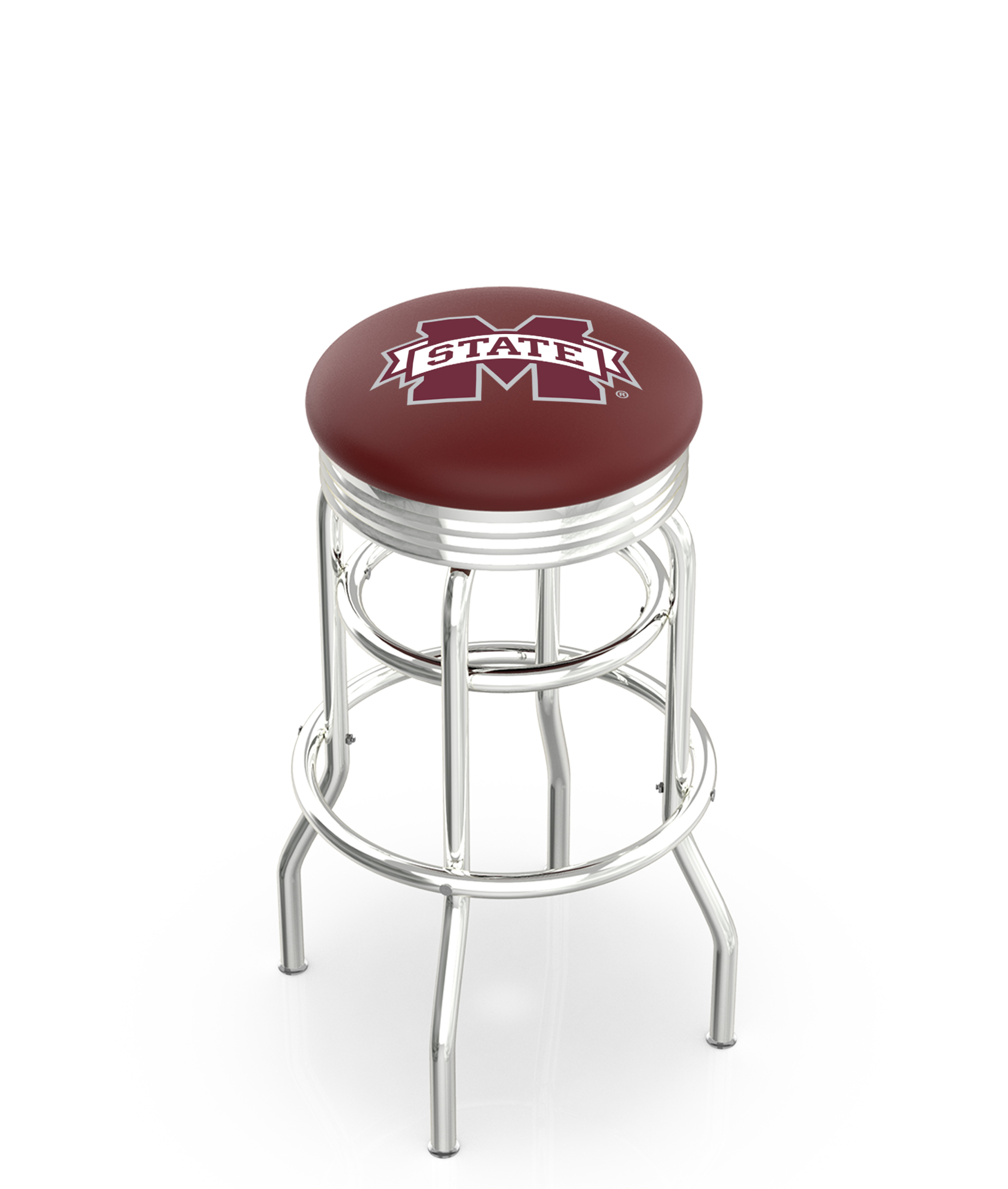 30" L7C3C - Chrome Double Ring Mississippi State Swivel Bar Stool with 2.5" Ribbed Accent Ring by  Company
