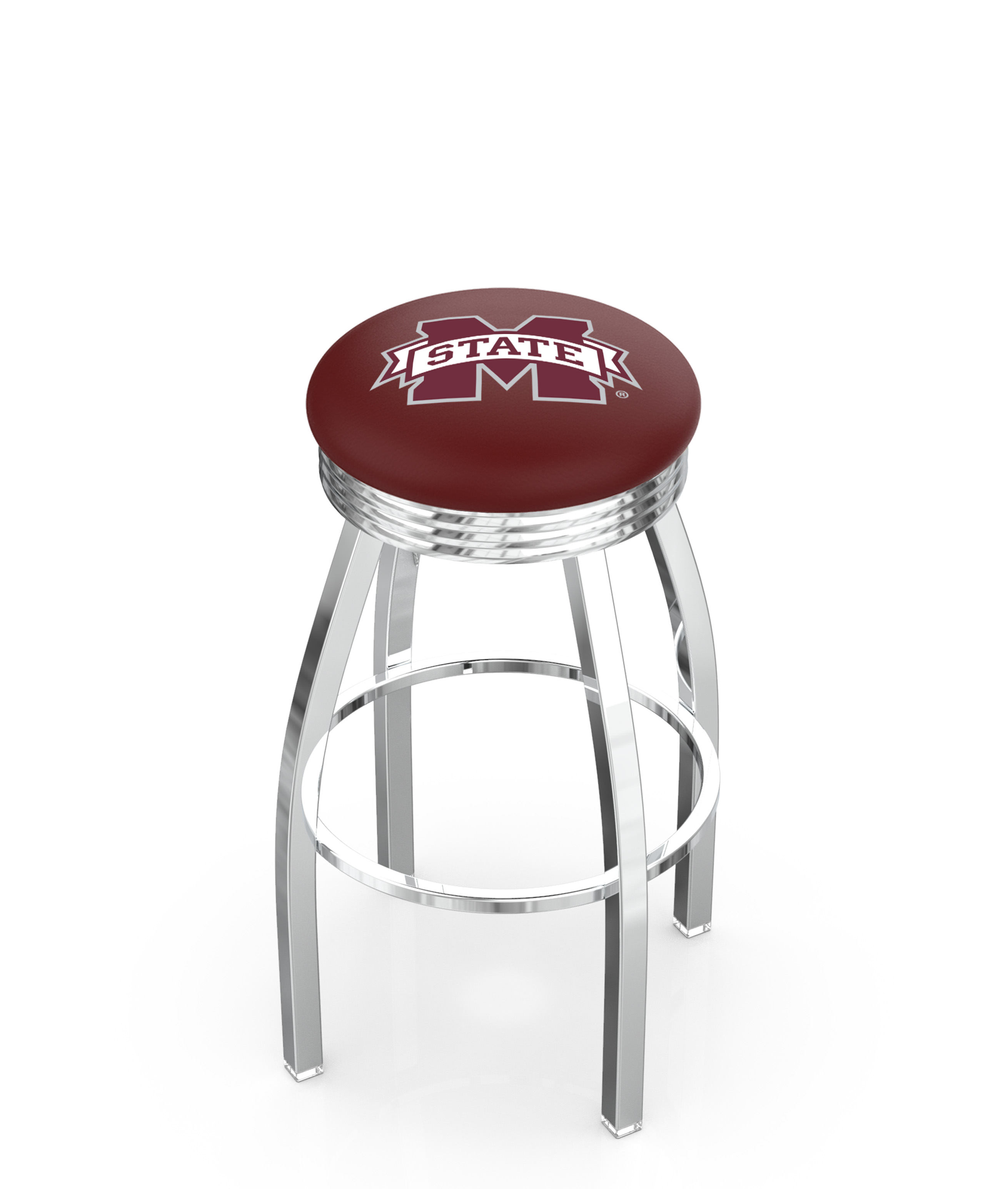 30" L8C3C - Chrome Mississippi State Swivel Bar Stool with 2.5" Ribbed Accent Ring by  Company