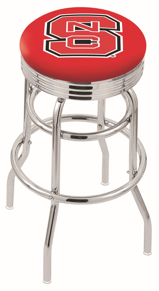30" L7C3C - Chrome Double Ring North Carolina State Swivel Bar Stool with 2.5" Ribbed Accent Ring by  Company