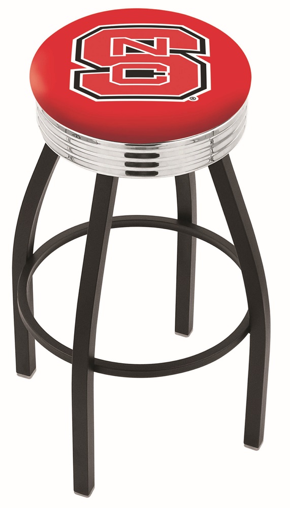30" L8B3C - Black Wrinkle North Carolina State Swivel Bar Stool with Chrome 2.5" Ribbed Accent Ring by  Company