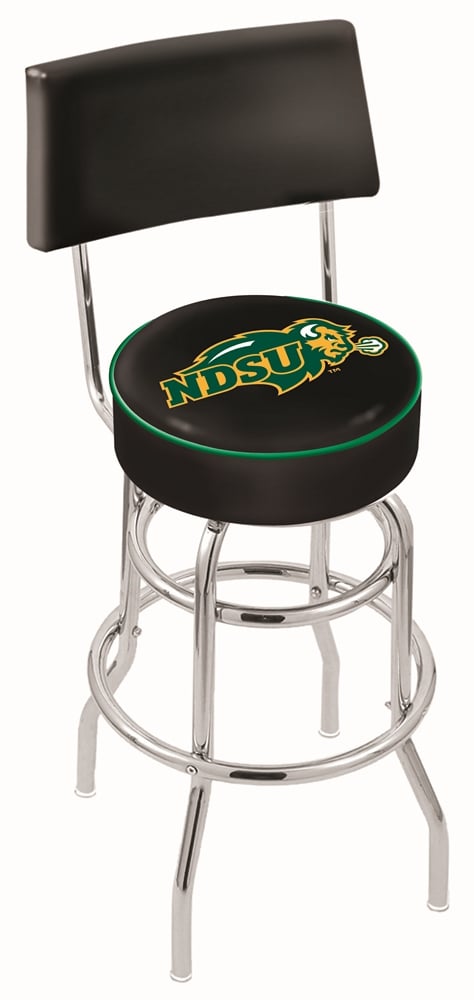 L7C430NDakSt-B 30 in. Chrome Double Ring North Dakota State Swivel Bar Stool With a Back