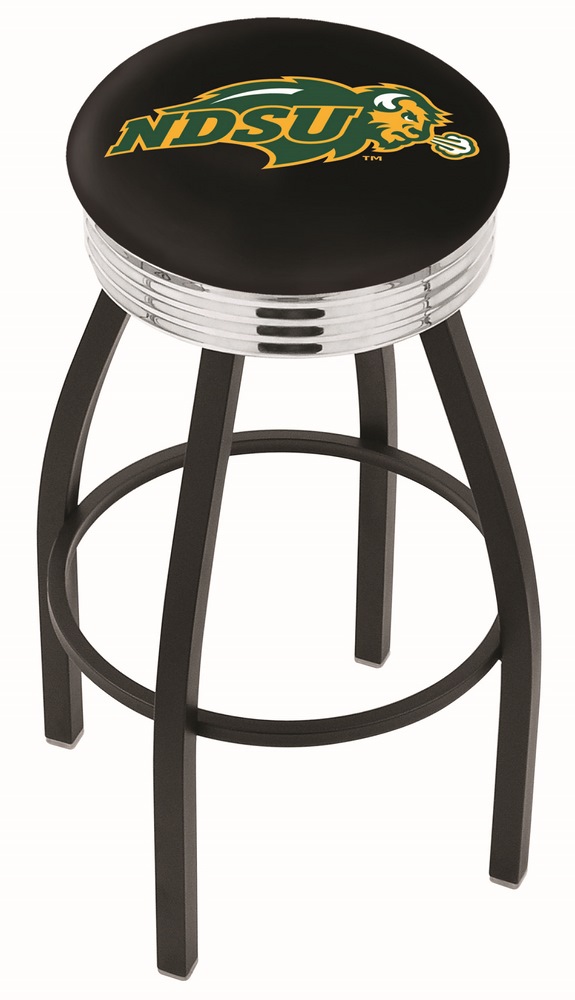 30" L8B3C - Black Wrinkle North Dakota State Swivel Bar Stool with Chrome 2.5" Ribbed Accent Ring by  Company