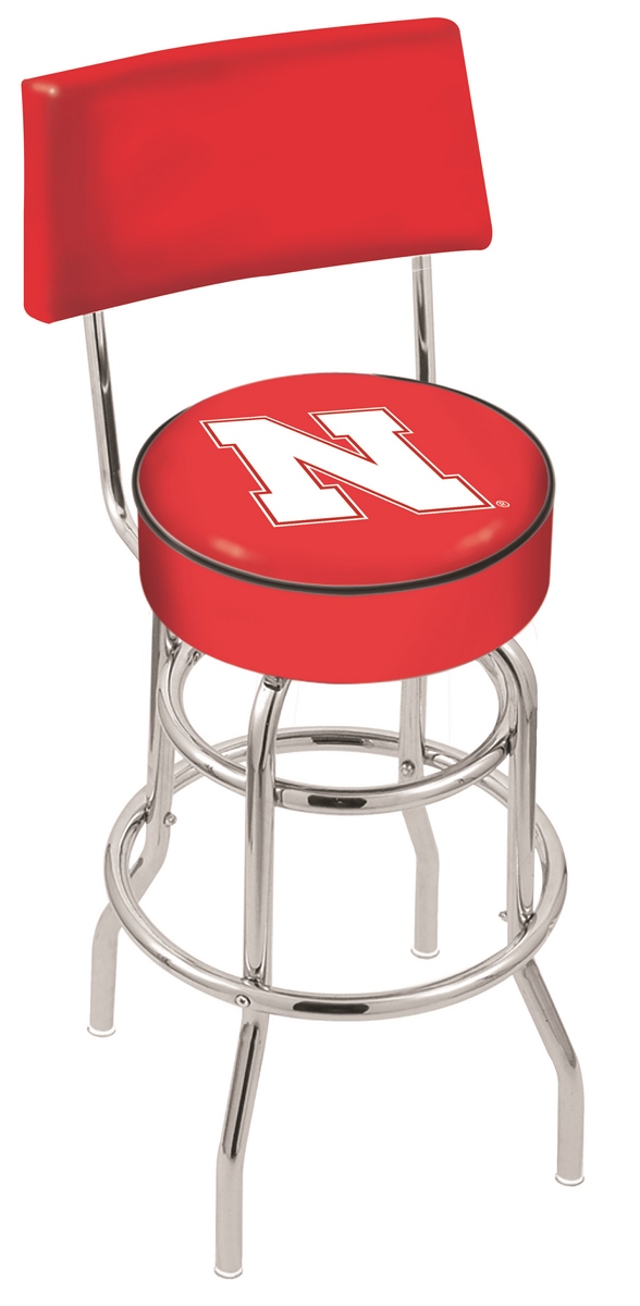 L7C430NebrUn 30 in. Chrome Double Ring Nebraska Swivel Bar Stool With a Back