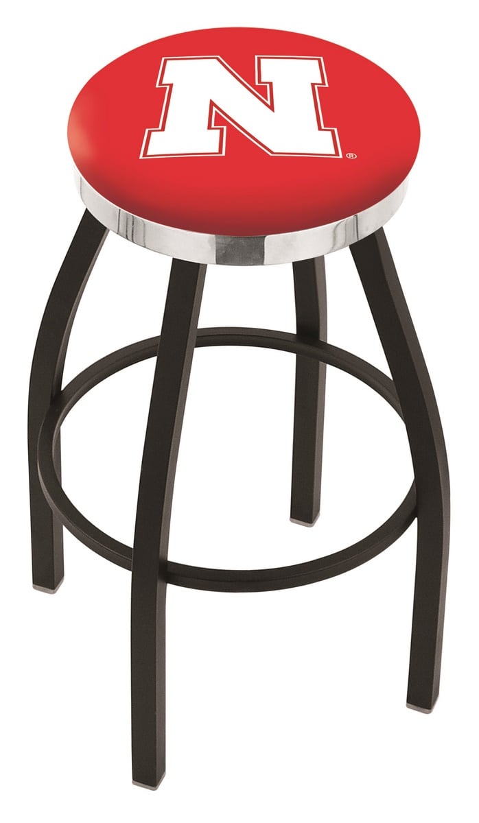 25" L8B2C - Black Wrinkle Nebraska Swivel Bar Stool with Chrome Accent Ring by  Company