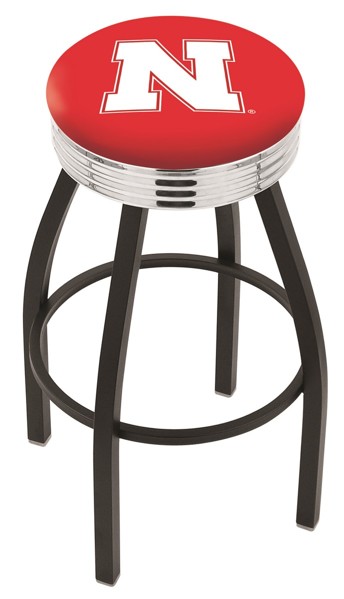 25" L8B3C - Black Wrinkle Nebraska Swivel Bar Stool with Chrome 2.5" Ribbed Accent Ring by  Company