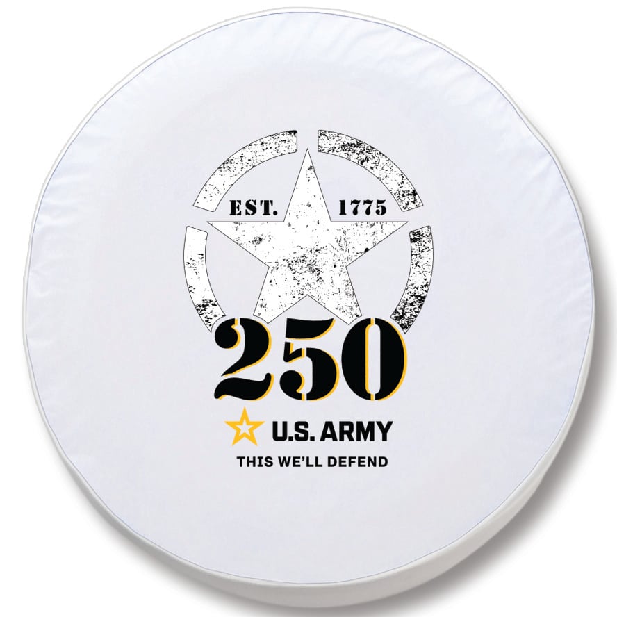 TCE10Army250WT United States Army - 250 Years Tire Cover - Size E10 - 30 x 10 in. on White Vinyl