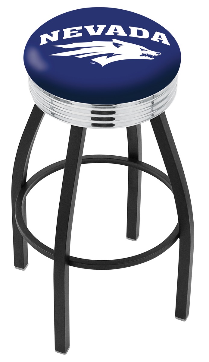 25" L8B3C - Black Wrinkle Nevada Swivel Bar Stool with Chrome 2.5" Ribbed Accent Ring by  Company