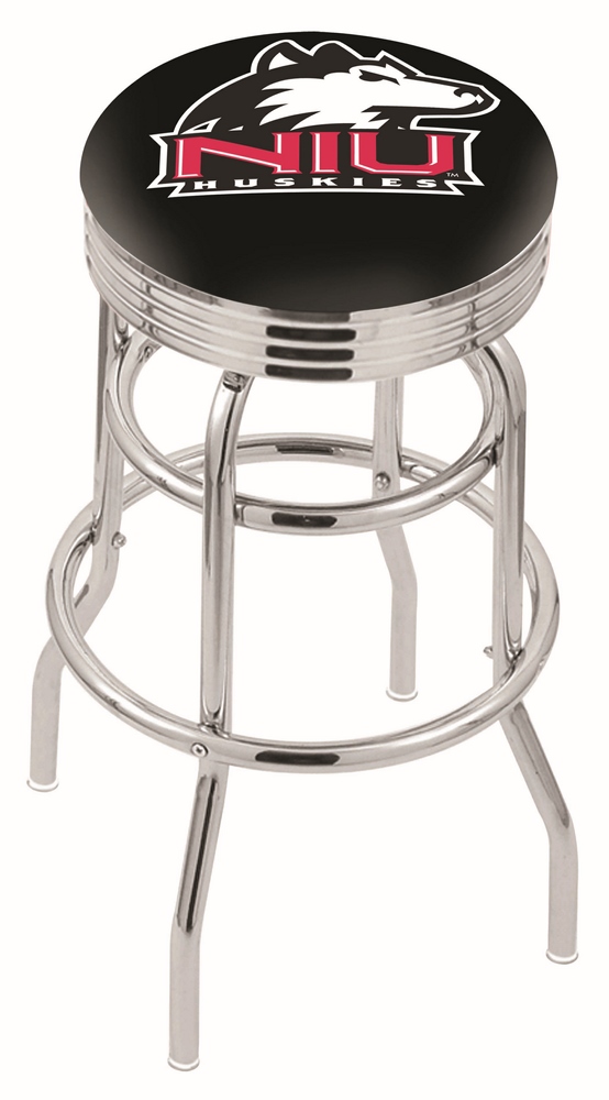 30" L7C3C - Chrome Double Ring Northern Illinois Swivel Bar Stool with 2.5" Ribbed Accent Ring by  Company
