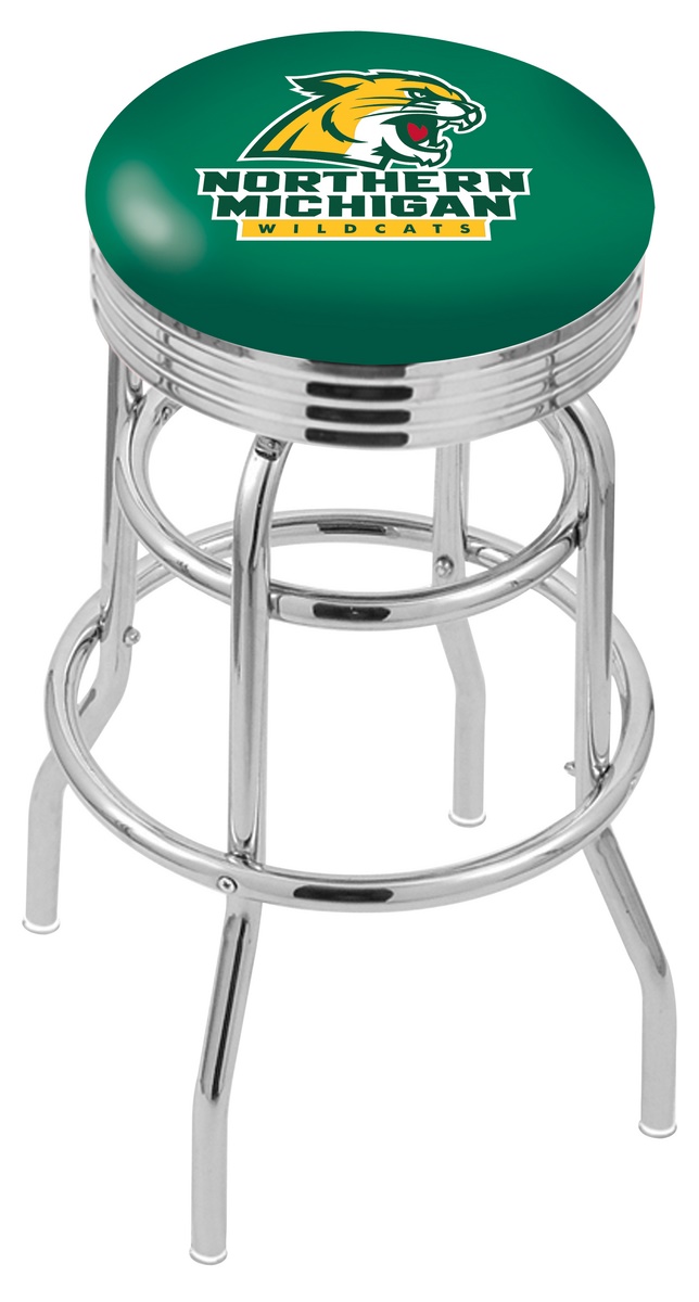 25" L7C3C - Chrome Double Ring Northern Michigan Swivel Bar Stool with 2.5" Ribbed Accent Ring by  Company