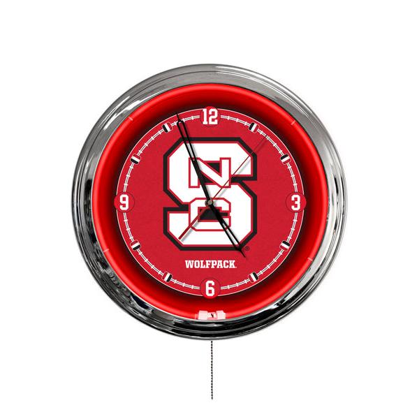 ClkL16NCarSt 16 in. North Carolina State University LED Wall Clock, Multi Color
