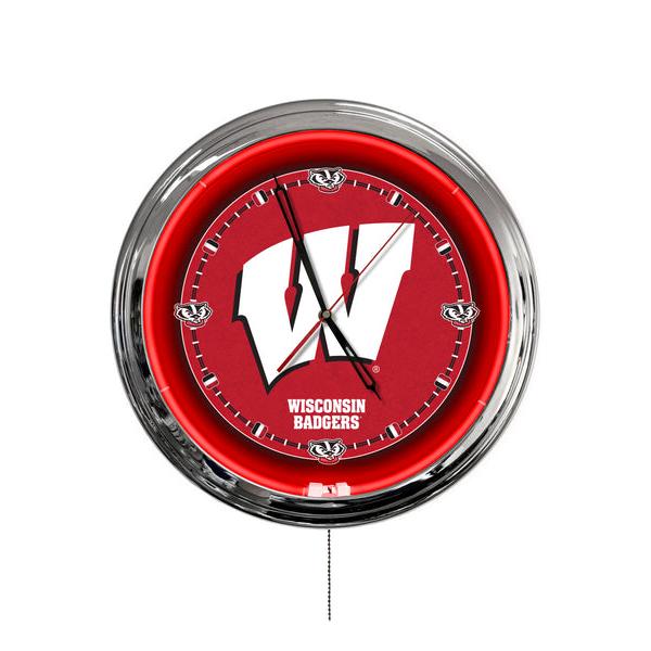 ClkL16Wisc-W 16 in. University of Wisconsin W LED Wall Clock, Multi Color