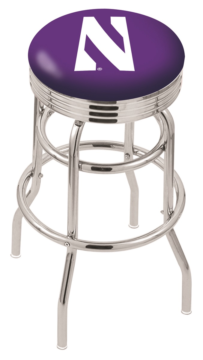 30" L7C3C - Chrome Double Ring Northwestern Swivel Bar Stool with 2.5" Ribbed Accent Ring by  Company