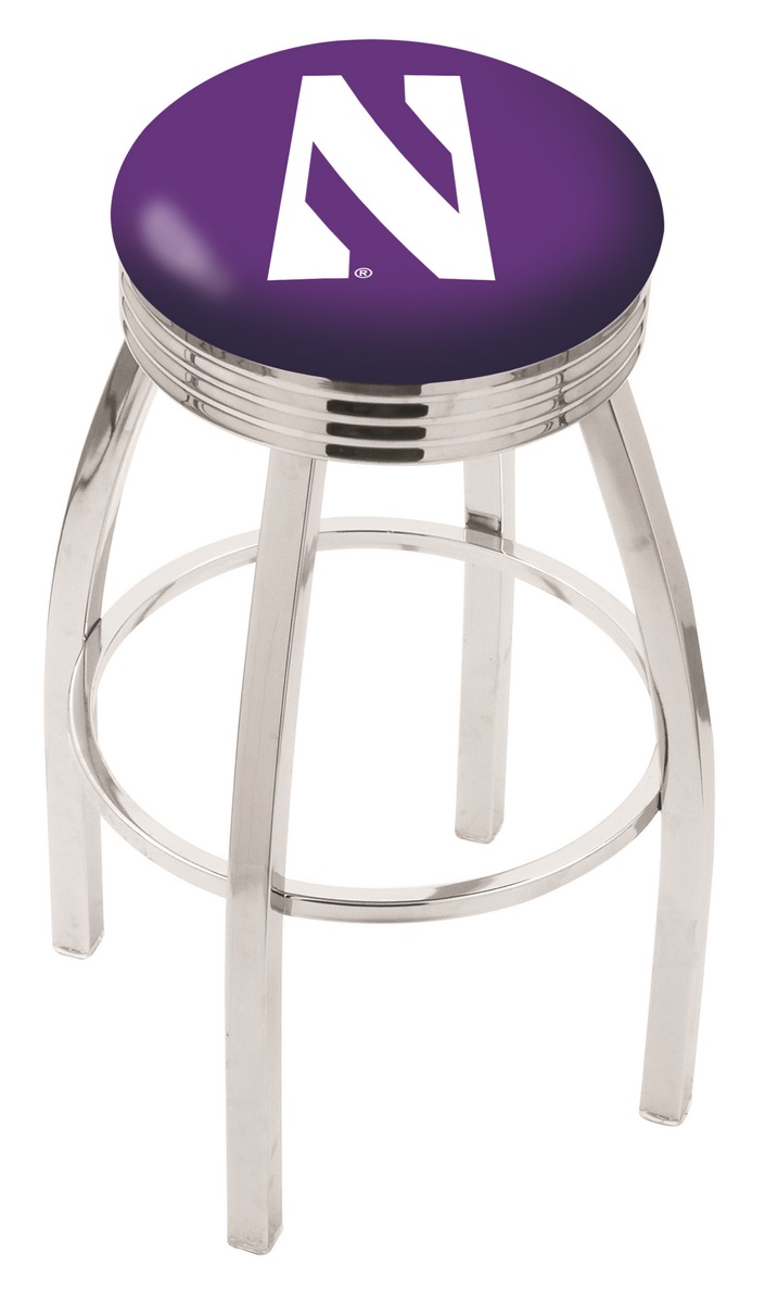 30" L8C3C - Chrome Northwestern Swivel Bar Stool with 2.5" Ribbed Accent Ring by  Company