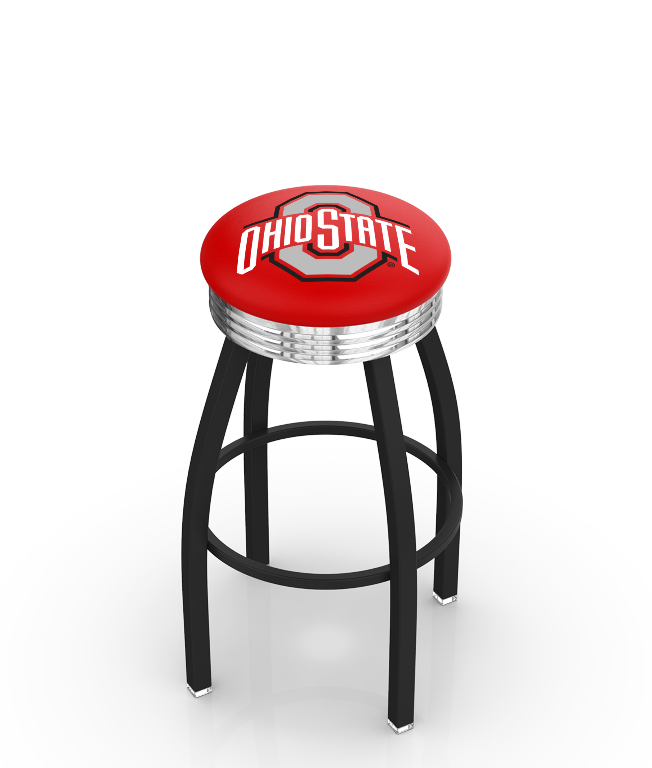 25" L8B3C - Black Wrinkle Ohio State Swivel Bar Stool with Chrome 2.5" Ribbed Accent Ring by  Company