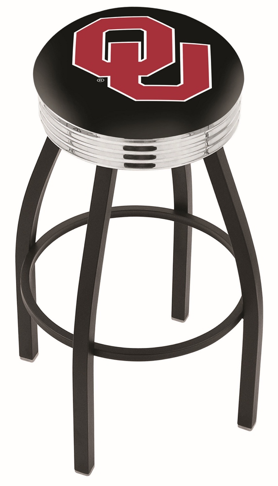 30" L8B3C - Black Wrinkle Oklahoma Swivel Bar Stool with Chrome 2.5" Ribbed Accent Ring by  Company