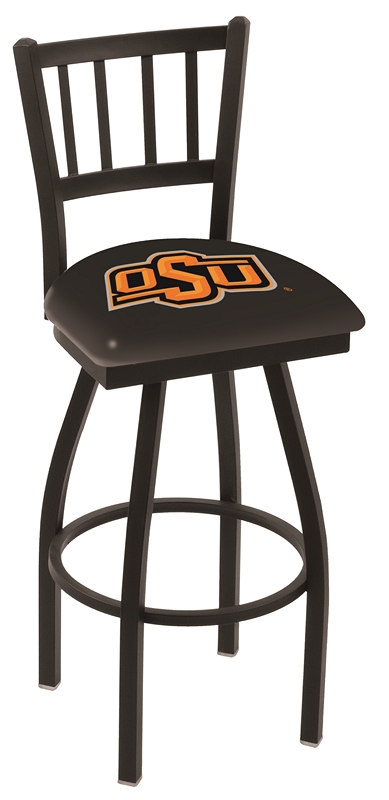 L018 - 30" Black Wrinkle Oklahoma State Swivel Bar Stool with Jailhouse Style Back by  Co.
