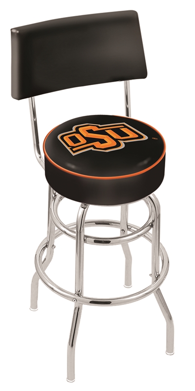 L7C425OKStUn 25 in. Chrome Double Ring Oklahoma State Swivel Bar Stool With a Back