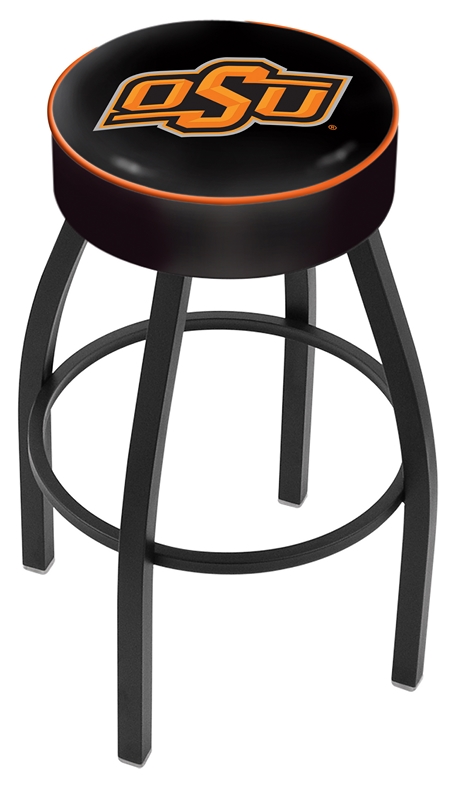 30" L8B1 - 4" Oklahoma State Cushion Seat with Black Wrinkle Base Swivel Bar Stool by  Company