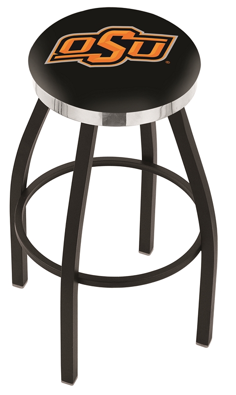 30" L8B2C - Black Wrinkle Oklahoma State Swivel Bar Stool with Chrome Accent Ring by  Company