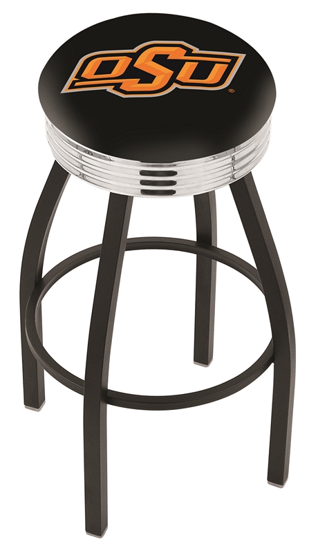 30" L8B3C - Black Wrinkle Oklahoma State Swivel Bar Stool with Chrome 2.5" Ribbed Accent Ring by  Company