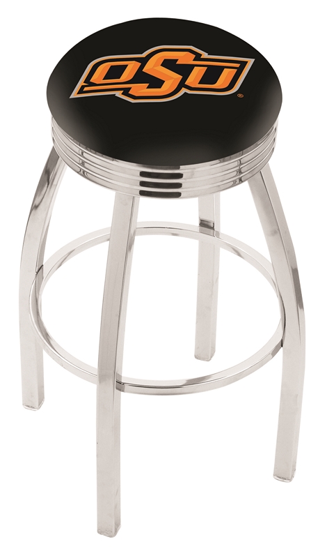 30" L8C3C - Chrome Oklahoma State Swivel Bar Stool with 2.5" Ribbed Accent Ring by  Company