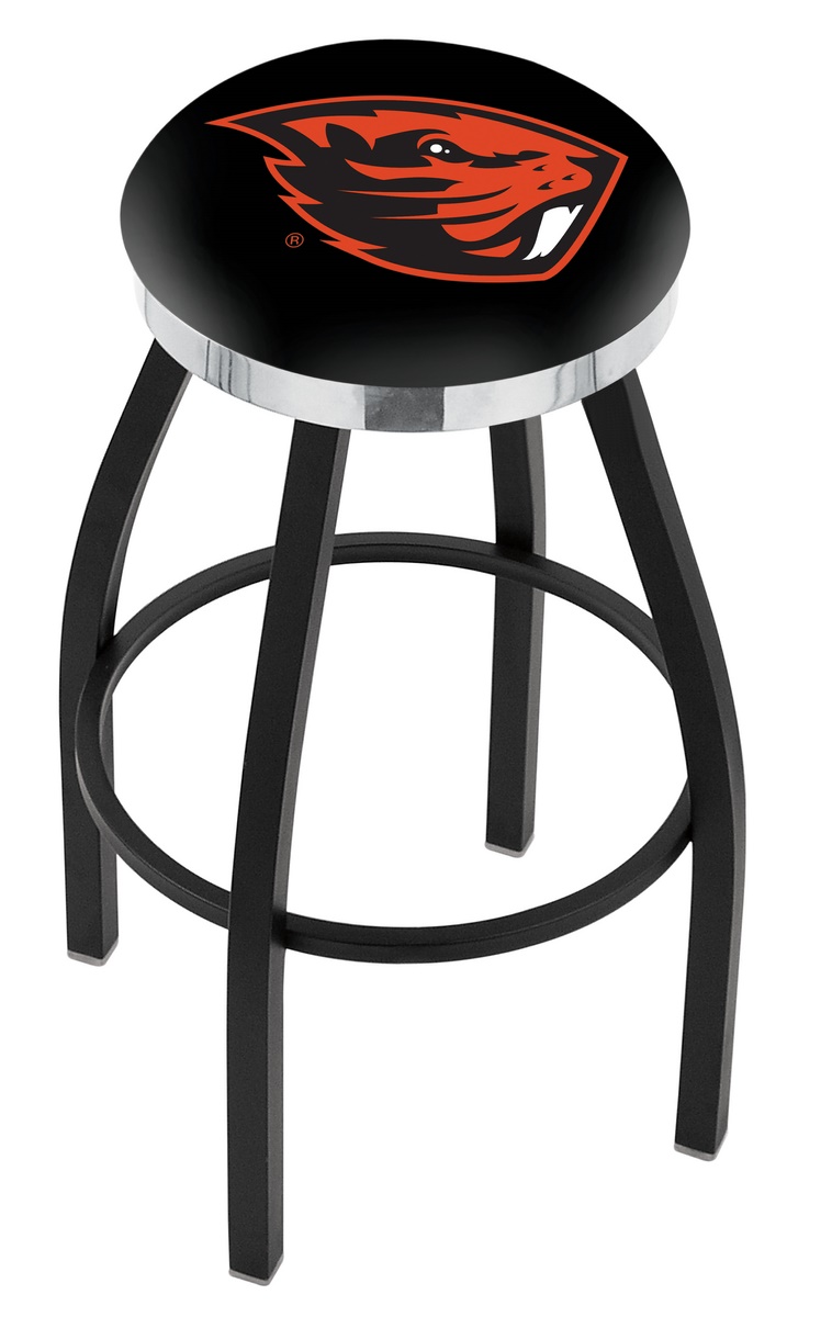 25" L8B2C - Black Wrinkle Oregon State Swivel Bar Stool with Chrome Accent Ring by  Company