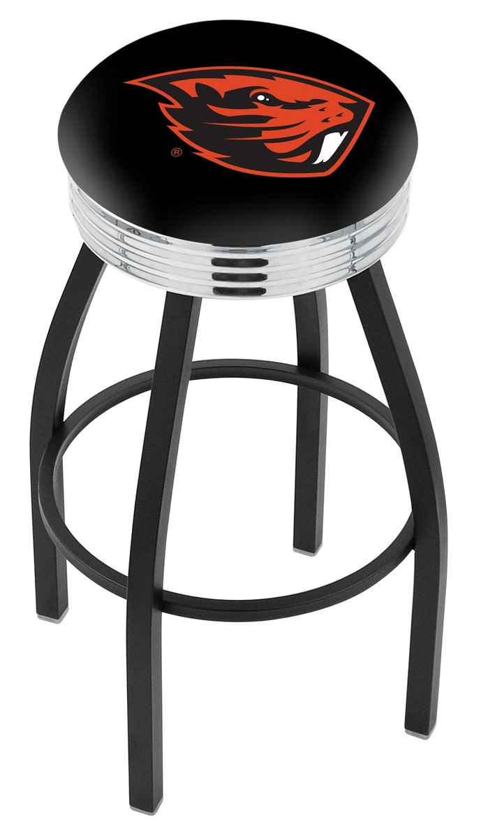 25" L8B3C - Black Wrinkle Oregon State Swivel Bar Stool with Chrome 2.5" Ribbed Accent Ring by  Company