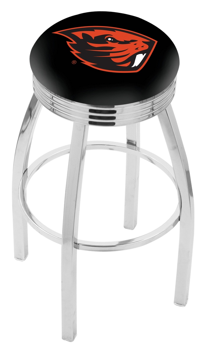 30" L8C3C - Chrome Oregon State Swivel Bar Stool with 2.5" Ribbed Accent Ring by  Company