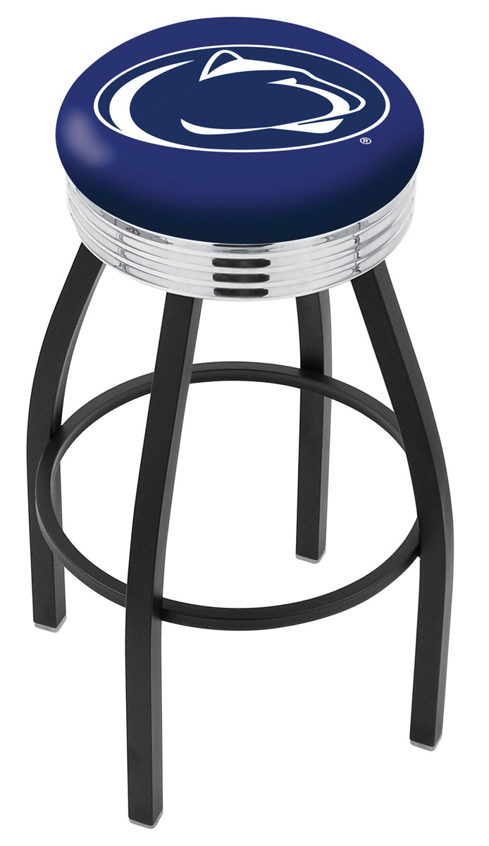 25" L8B3C - Black Wrinkle Penn State Swivel Bar Stool with Chrome 2.5" Ribbed Accent Ring by  Company