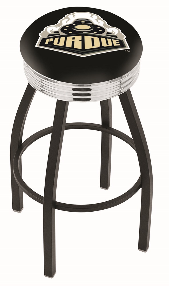 25" L8B3C - Black Wrinkle Purdue Swivel Bar Stool with Chrome 2.5" Ribbed Accent Ring by  Company