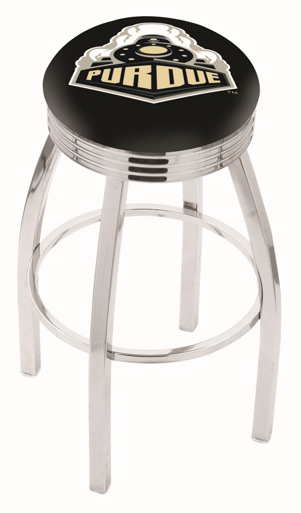 30" L8C3C - Chrome Purdue Swivel Bar Stool with 2.5" Ribbed Accent Ring by  Company