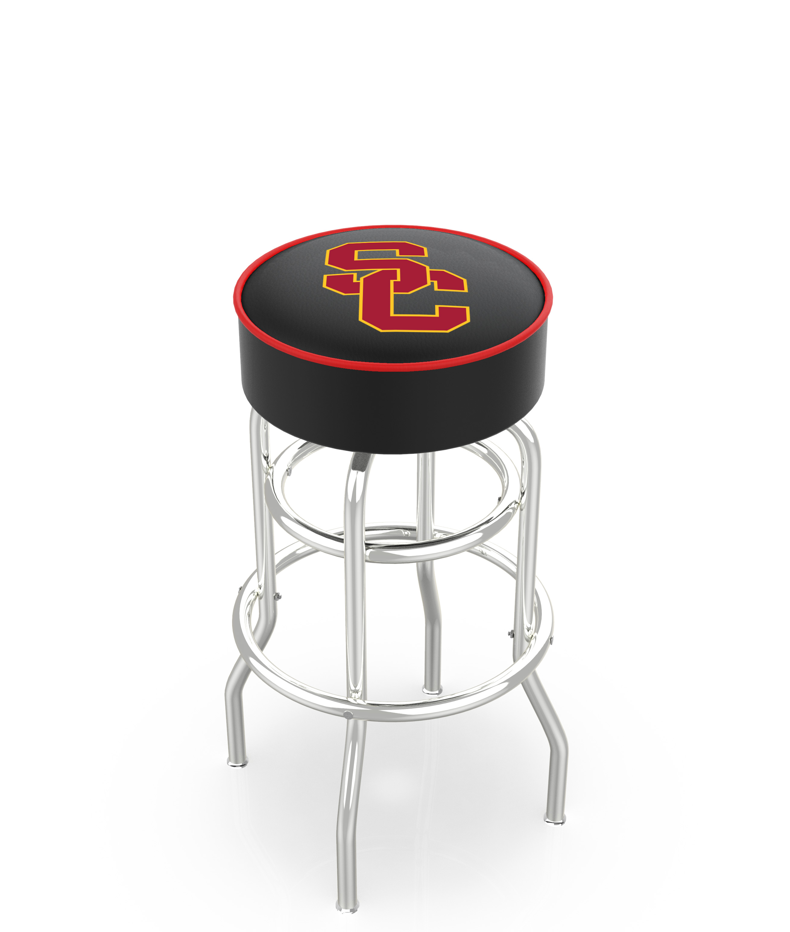 30" L7C1 - 4" USC Trojans Cushion Seat with Double-Ring Chrome Base Swivel Bar Stool by  Company