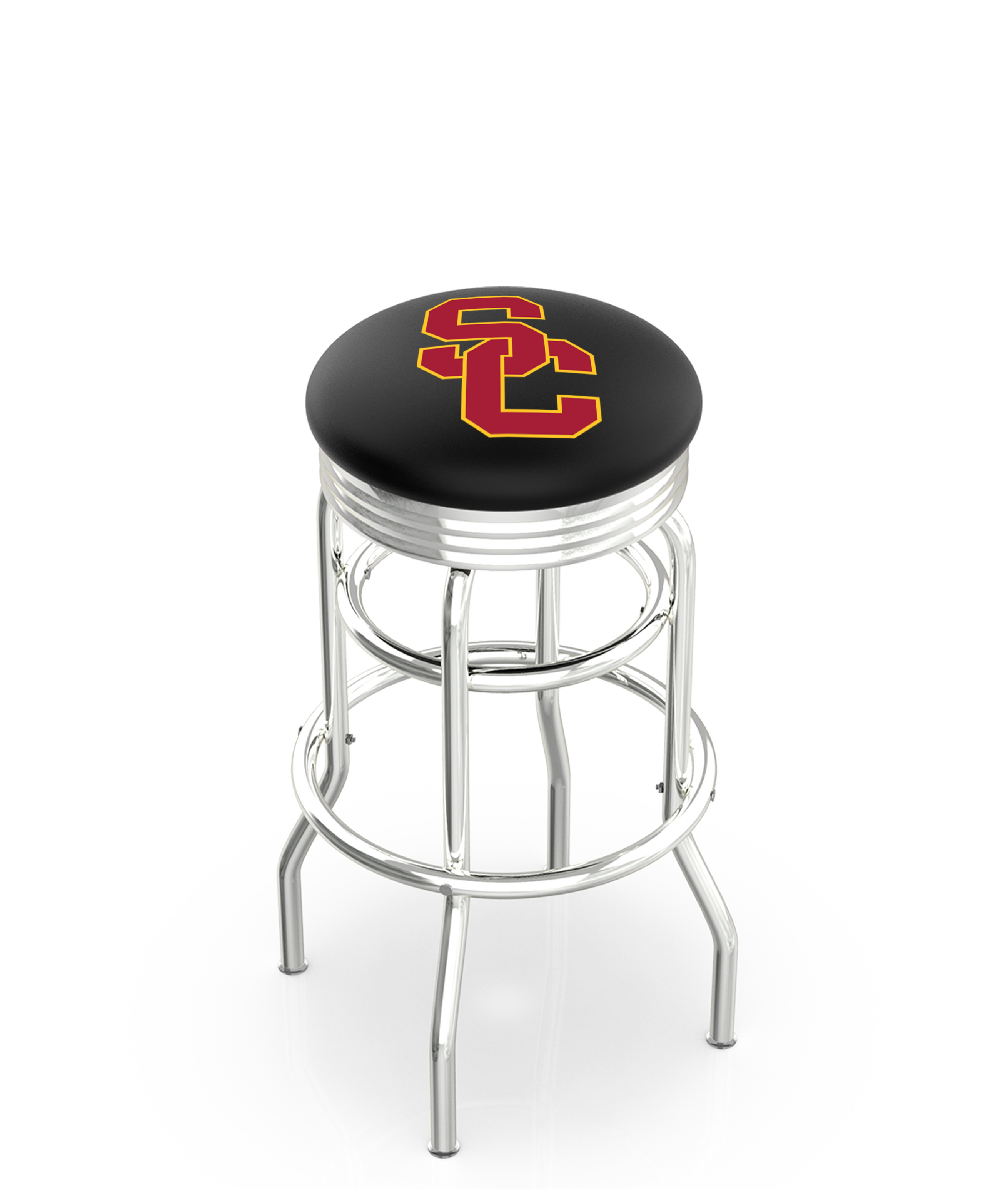 25" L7C3C - Chrome Double Ring USC Trojans Swivel Bar Stool with 2.5" Ribbed Accent Ring by  Company