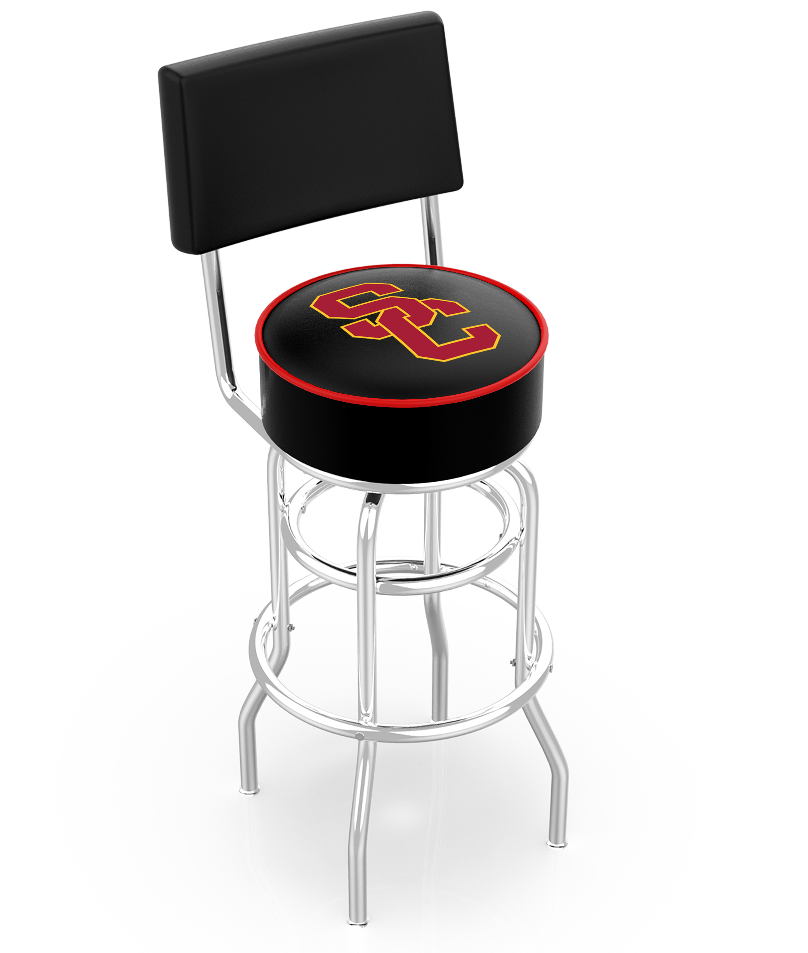L7C430SouCal 30 in. Chrome Double Ring USC Trojans Swivel Bar Stool With a Back