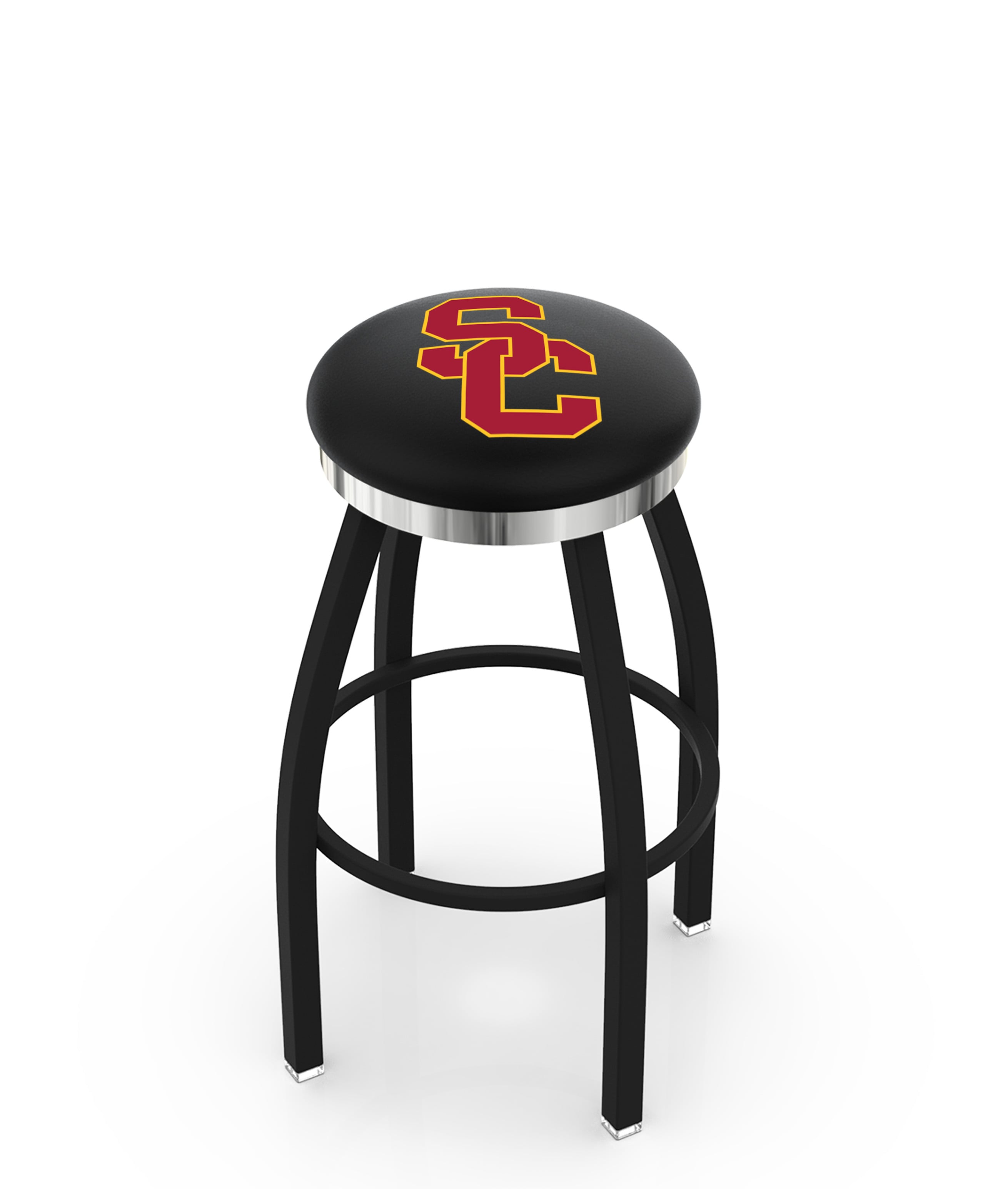 25" L8B2C - Black Wrinkle USC Trojans Swivel Bar Stool with Chrome Accent Ring by  Company