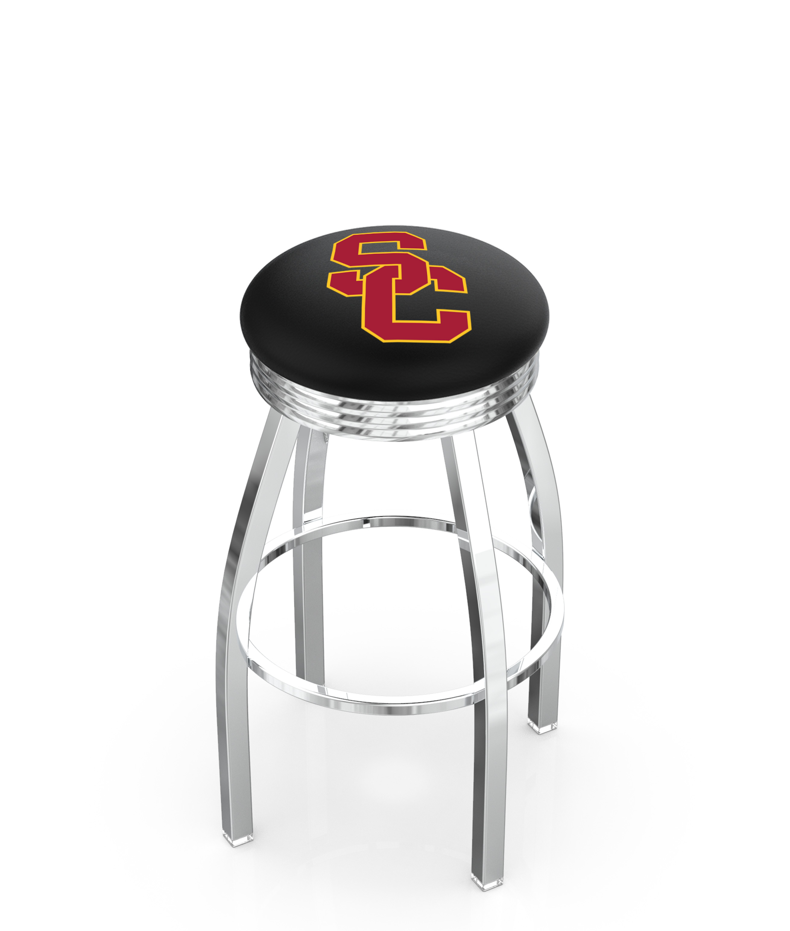 25" L8C3C - Chrome USC Trojans Swivel Bar Stool with 2.5" Ribbed Accent Ring by  Company